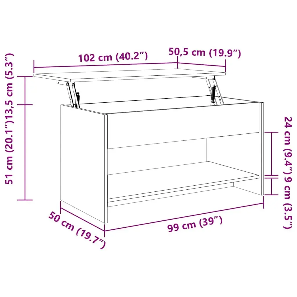 Coffee Table Engineered Wood Brown Lift-Top Storage Compartment 102 x 50 x 52.5 cm