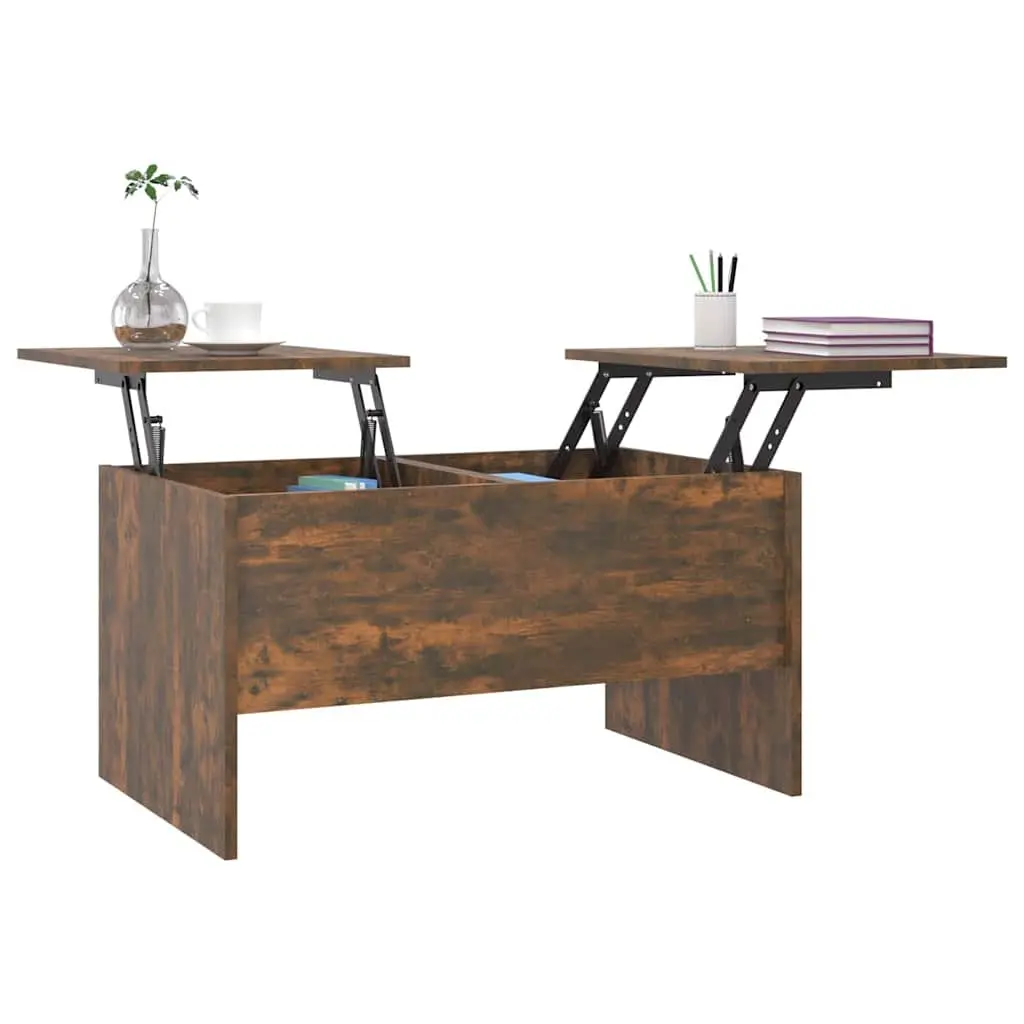 Lift-Top Coffee Table Engineered Wood Brown Adjustable Height Storage Compartments 80L x 50W x 42.5H cm
