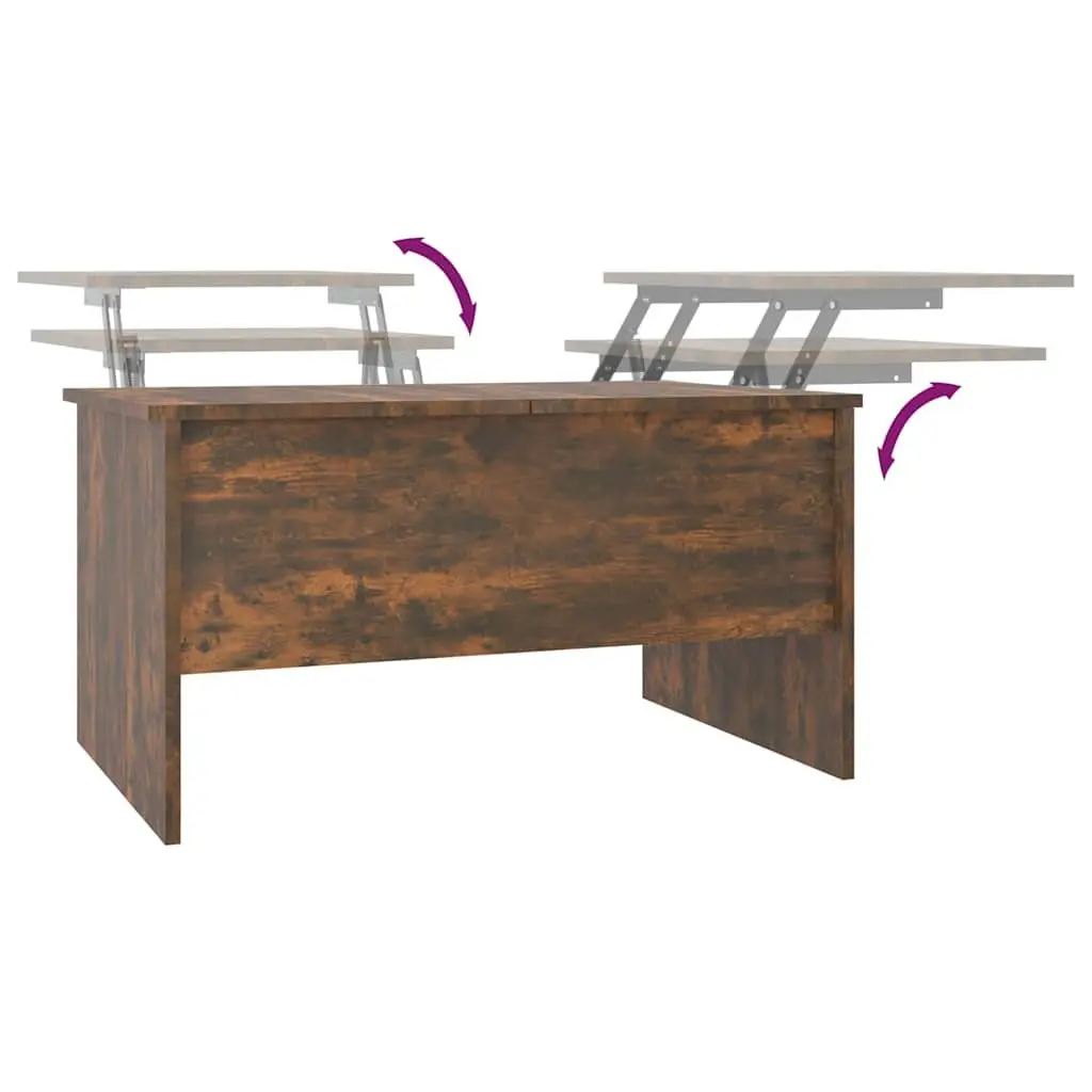 Lift-Top Coffee Table Engineered Wood Brown Adjustable Height Storage Compartments 80L x 50W x 42.5H cm
