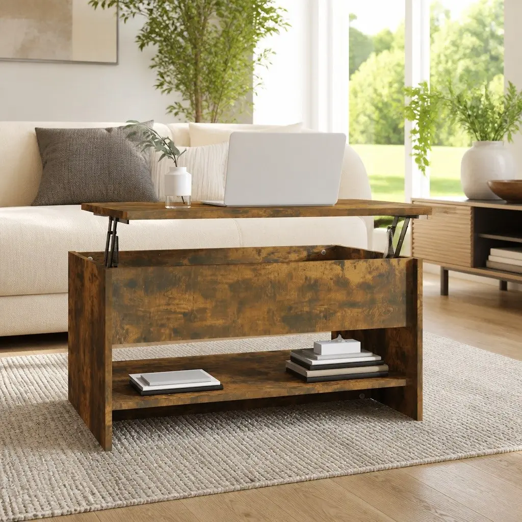 Coffee Table Engineered Wood Smoked Oak Adjustable Liftable Top