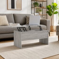 Coffee Table Grey Sonoma with Hidden Storage Compartments Adjustable Liftable