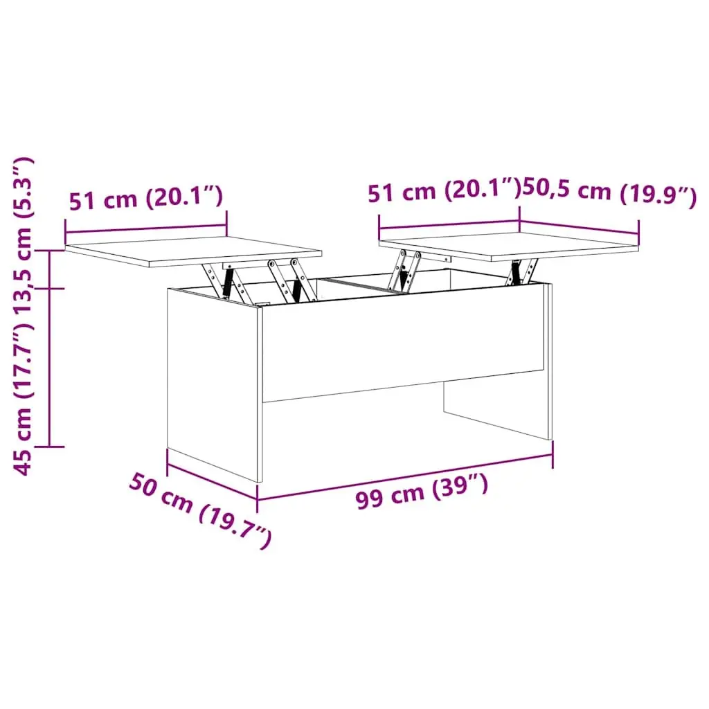 Coffee Table Engineered Wood Grey Adjustable Liftable with Hidden Storage Compartments