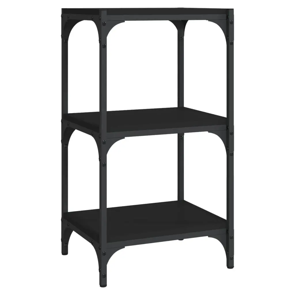 Black 3 Tier Bookshelf Engineered Wood Steel Frame Storage Cabinet Home Office Furniture
