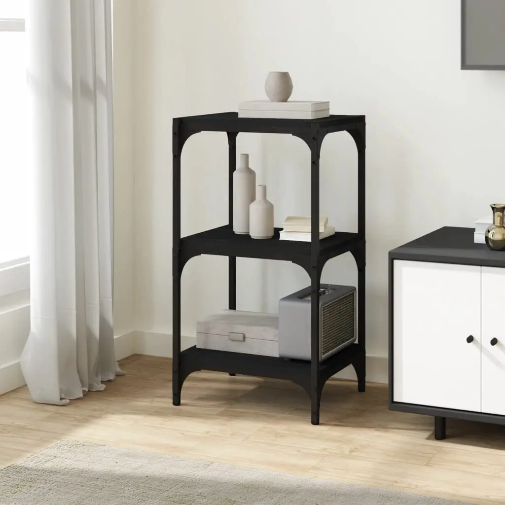 Black 3 Tier Bookshelf Engineered Wood Steel Frame Storage Cabinet Home Office Furniture