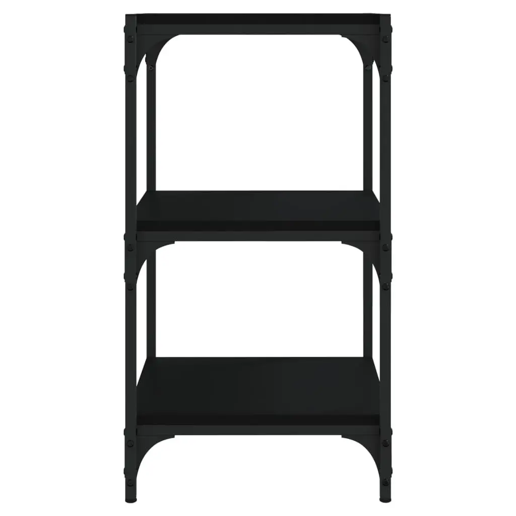 Black 3 Tier Bookshelf Engineered Wood Steel Frame Storage Cabinet Home Office Furniture
