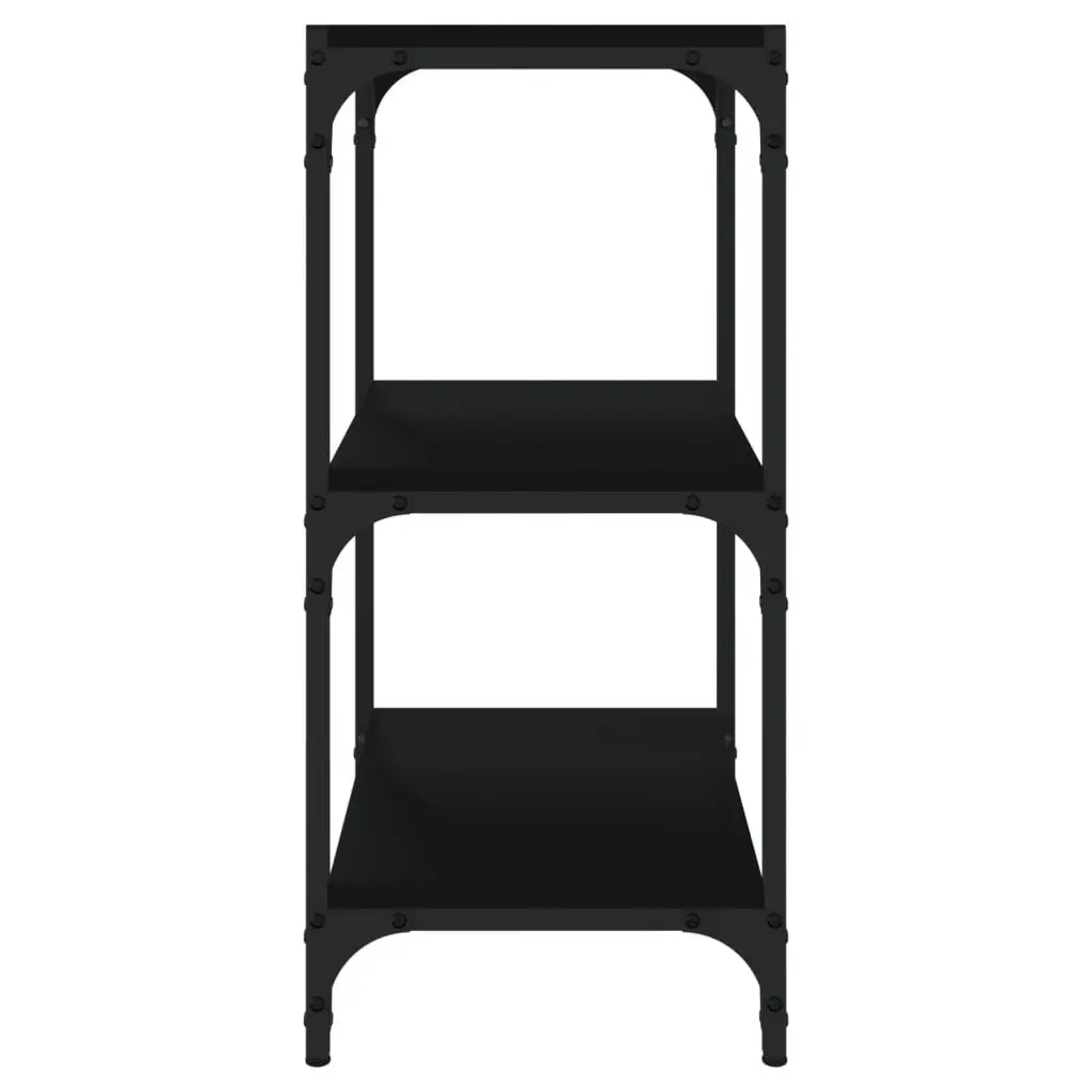 Black 3 Tier Bookshelf Engineered Wood Steel Frame Storage Cabinet Home Office Furniture