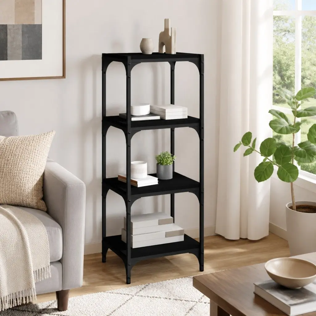 Book Cabinet Engineered Wood Steel Frame 40x33x100 cm Black Industrial Style 4 Shelf