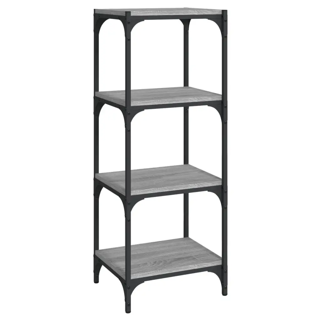 Book Cabinet Grey Storage Shelving Unit 4 Shelf Engineered Wood Steel Frame