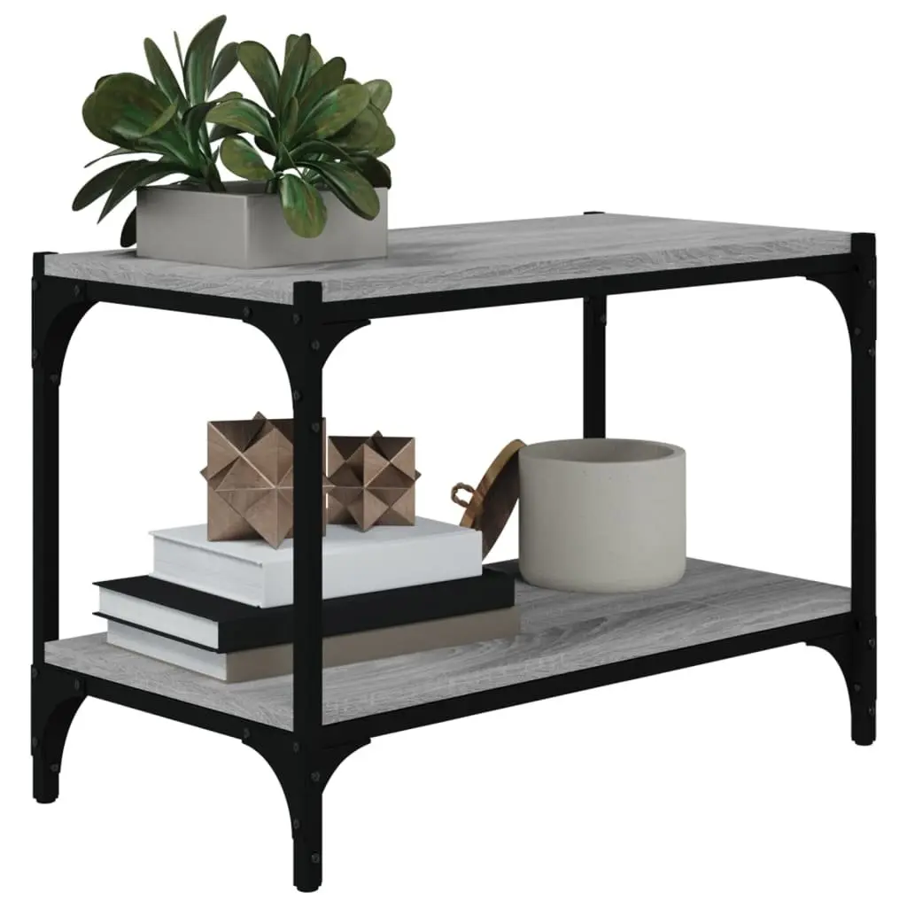 TV Cabinet Grey Sonoma Engineered Wood Steel Frame Storage Shelves Living Room