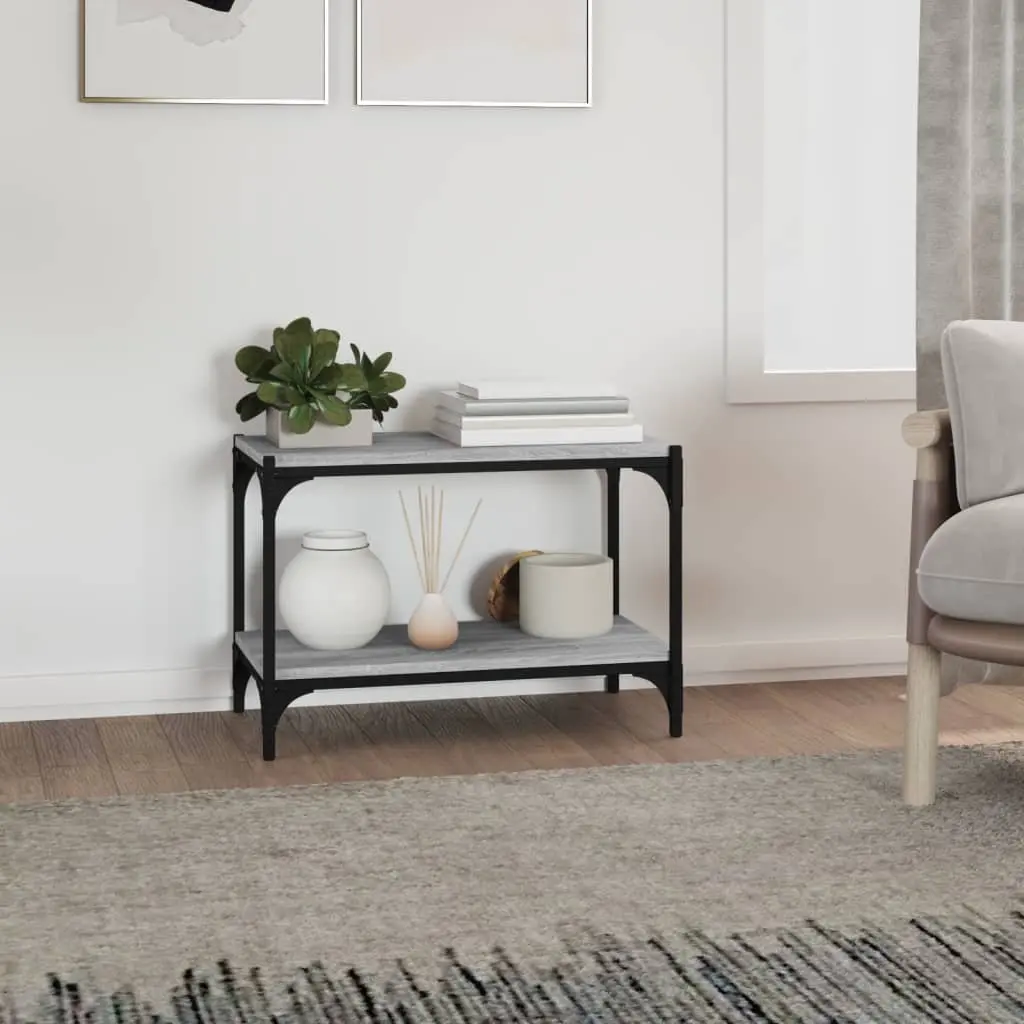 TV Cabinet Grey Sonoma Engineered Wood Steel Frame Storage Shelves Living Room