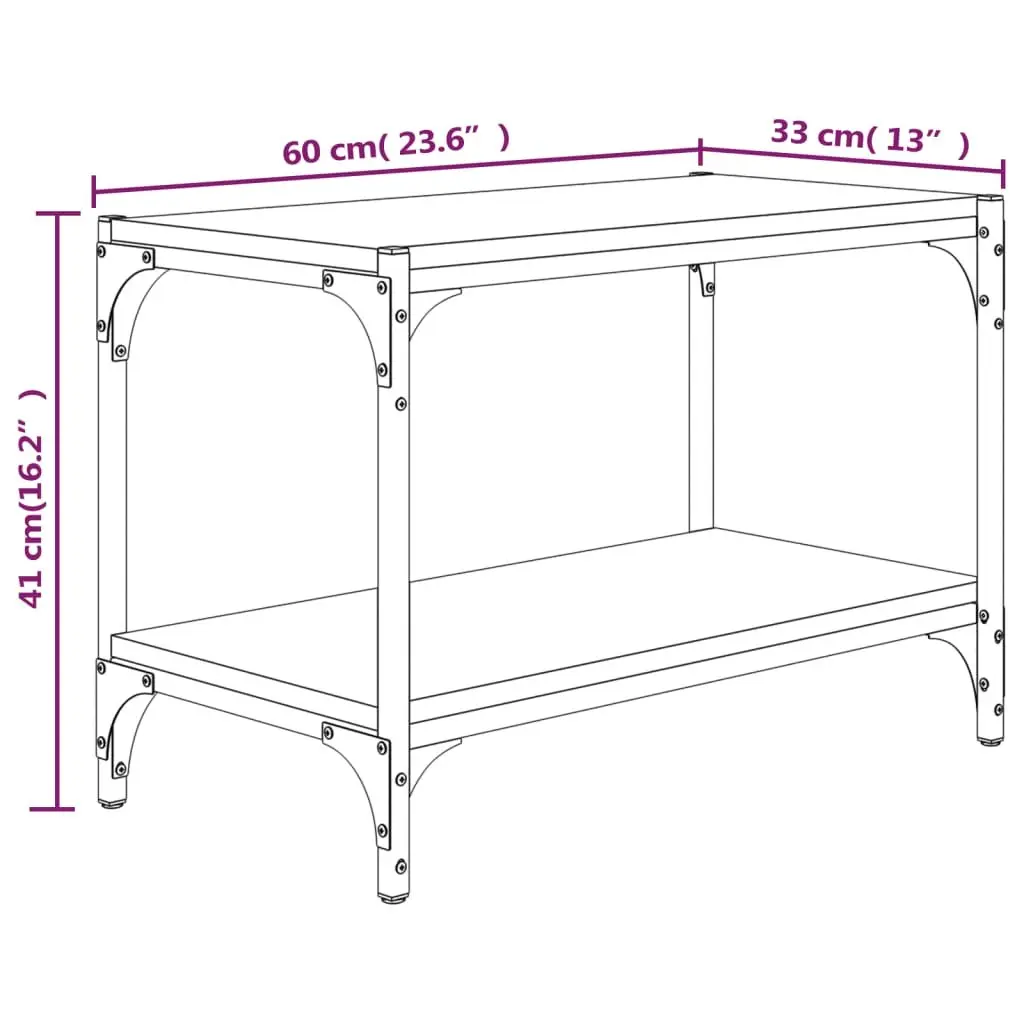 TV Cabinet Grey Sonoma Engineered Wood Steel Frame Storage Shelves Living Room