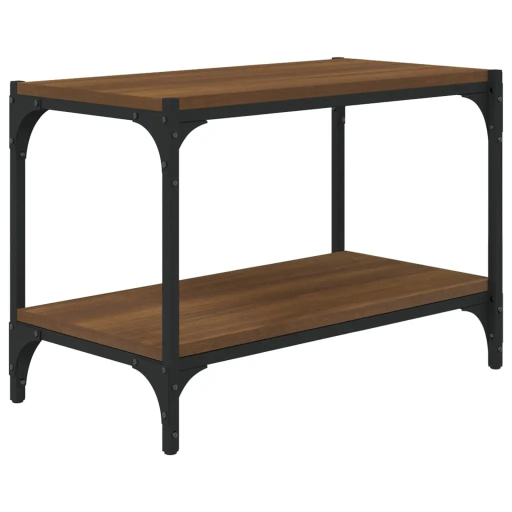 TV Cabinet Engineered Wood and Steel 60x33x41 cm Brown Oak Industrial Style Storage Unit with Shelves