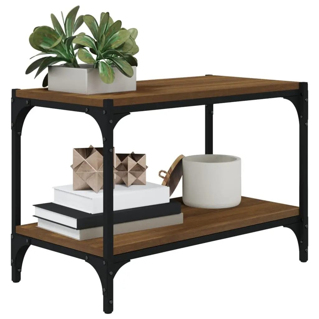 TV Cabinet Engineered Wood and Steel 60x33x41 cm Brown Oak Industrial Style Storage Unit with Shelves