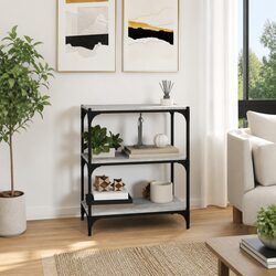 Book Cabinet Grey 3 Shelf Storage Shelving Unit Industrial Style Home Office