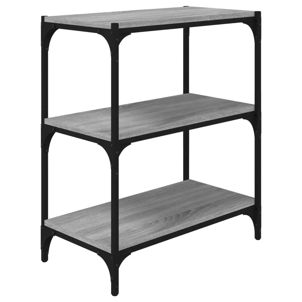 Book Cabinet Industrial Style Grey Engineered Wood Steel Frame 3 Shelf Storage Unit Home Office