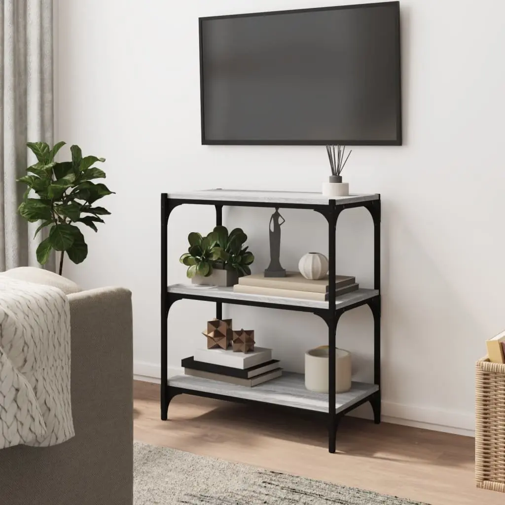 Book Cabinet Industrial Style Grey Engineered Wood Steel Frame 3 Shelf Storage Unit Home Office