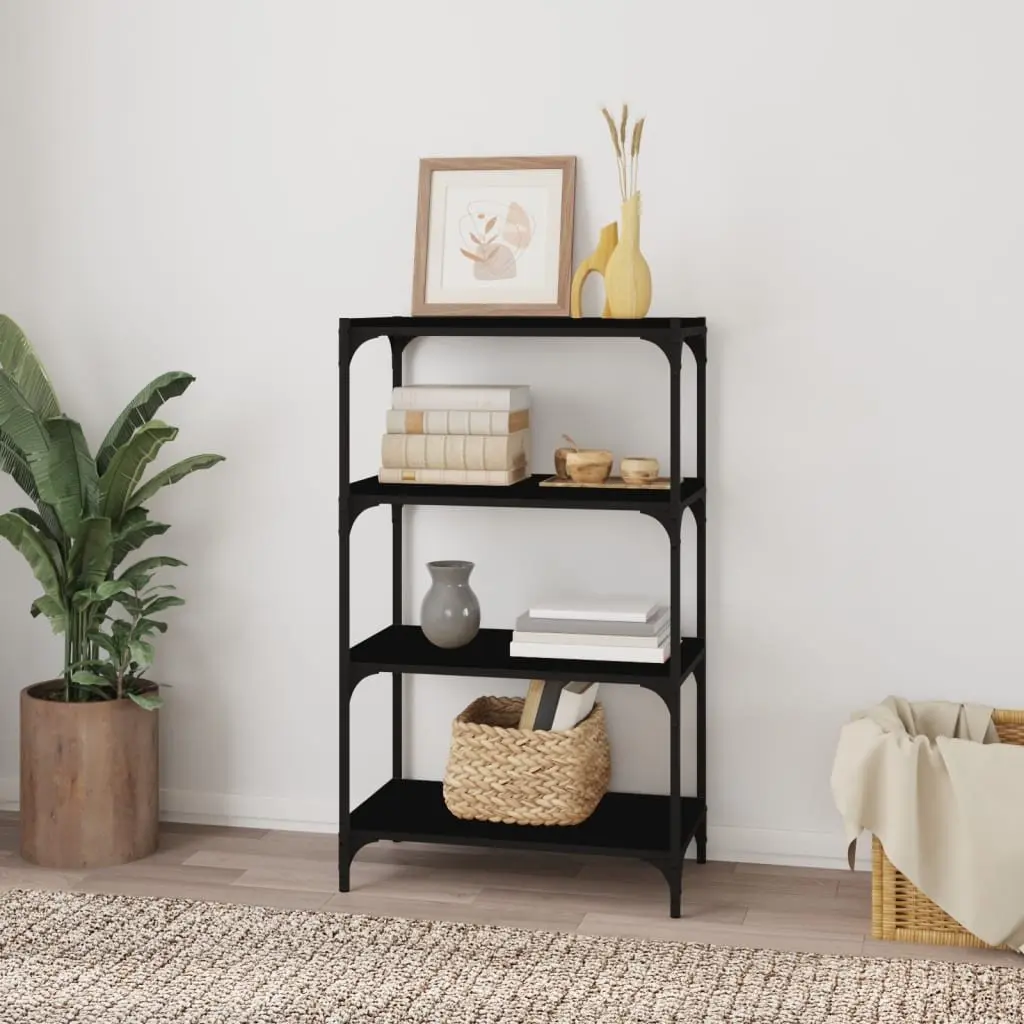 Book Cabinet Engineered Wood Steel Frame 4 Shelves Black Industrial Style