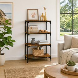 Book Cabinet with 4 Shelves Industrial Style Brown Storage Organiser TV Stand