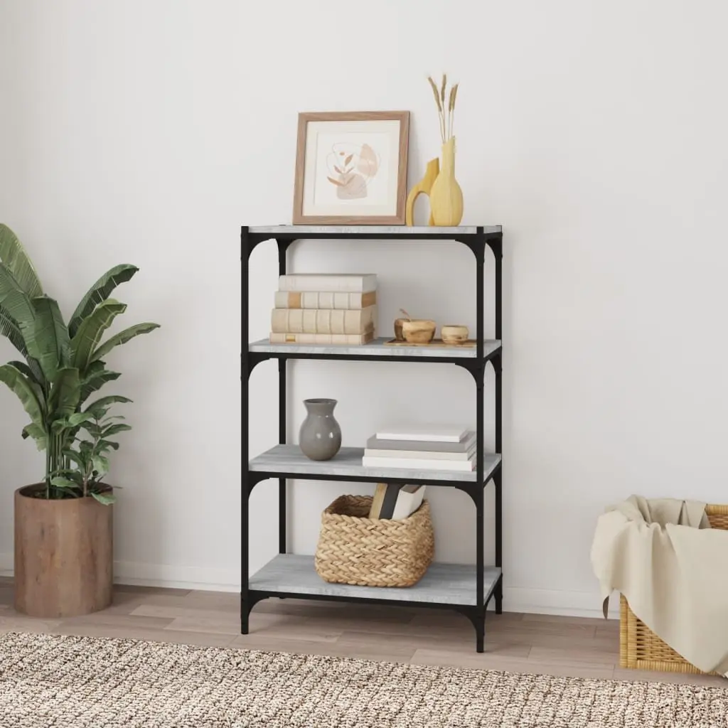 Book Cabinet Engineered Wood Steel 60x33x100cm Grey 4 Shelves Industrial Style