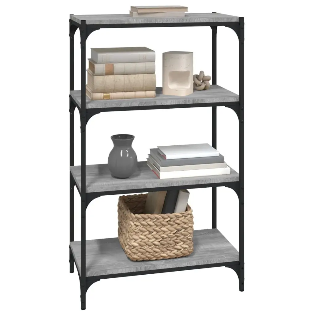 Book Cabinet Engineered Wood Steel 60x33x100cm Grey 4 Shelves Industrial Style
