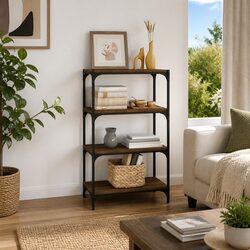 Book Cabinet Brown Oak 60x33x100 cm Shelving Storage Engineered Wood Steel Frame