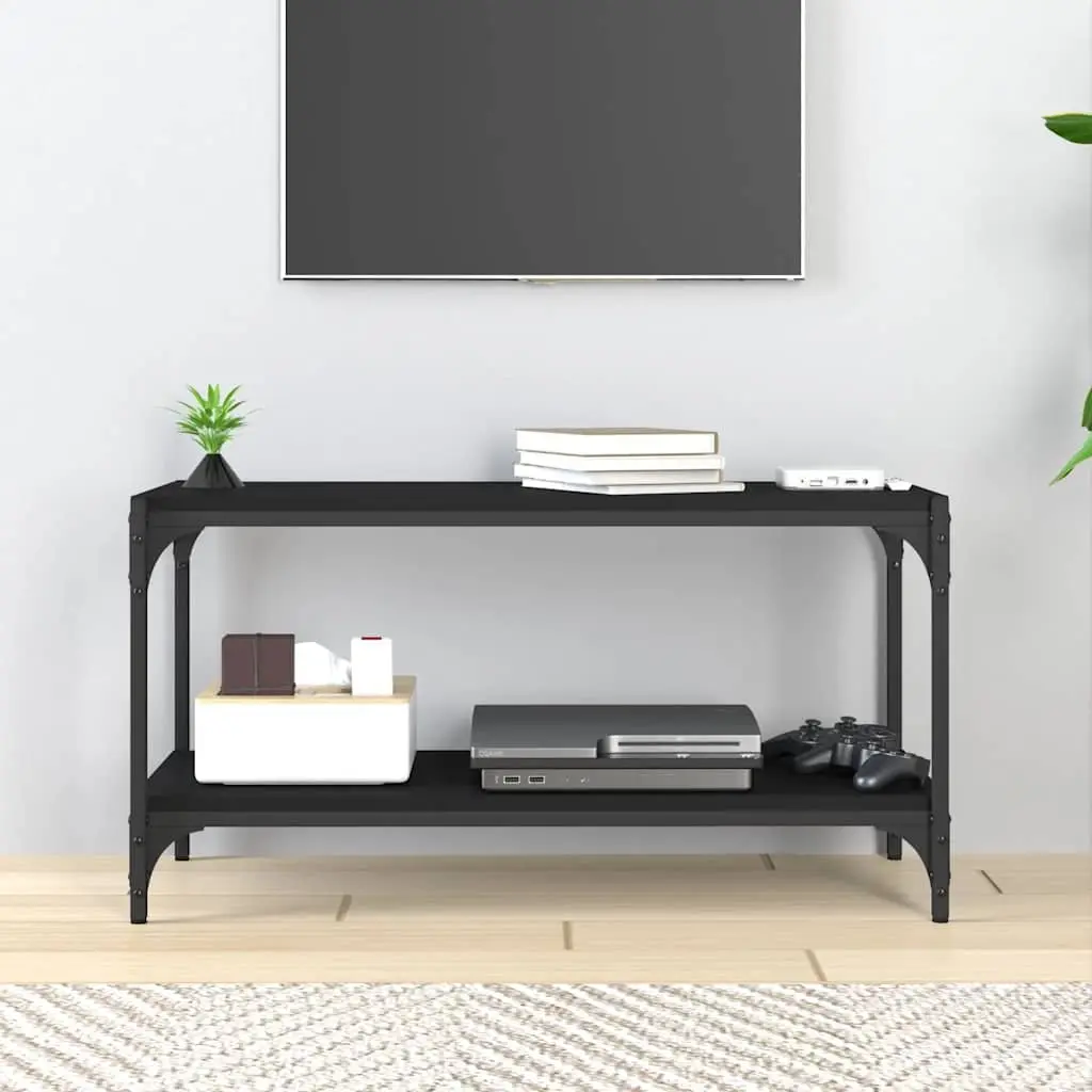 TV Cabinet Engineered Wood Steel Frame 80x33x41 cm Black Industrial Style Living Room Media Storage Unit