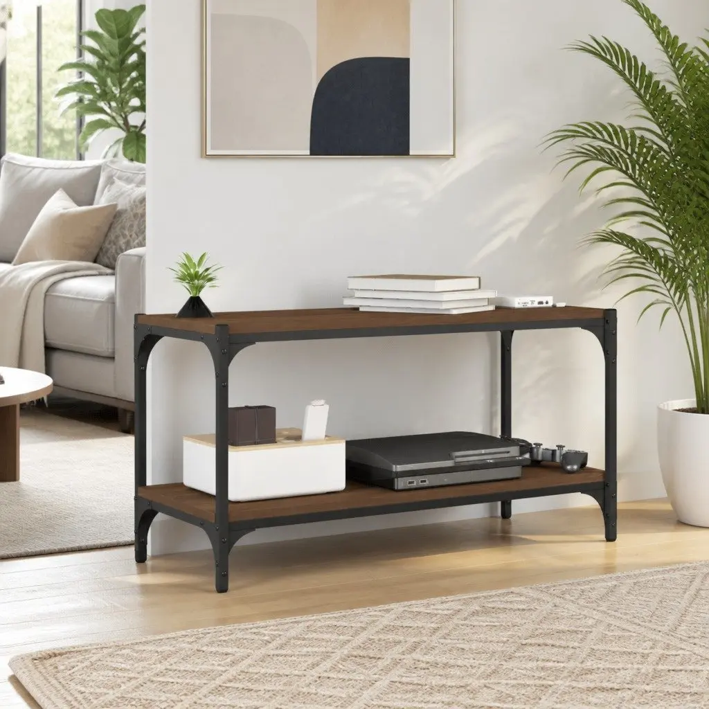 TV Cabinet Engineered Wood and Steel Frame 80x33x41cm Brown Oak