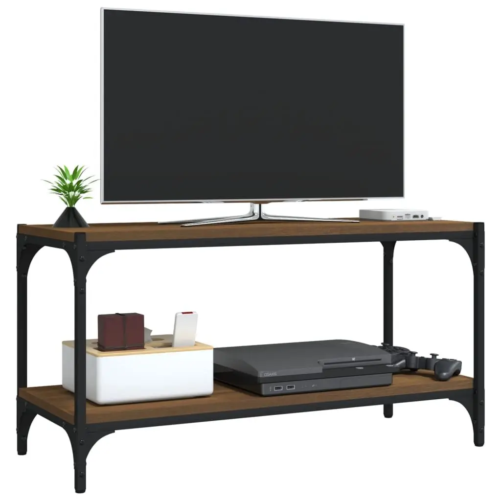 TV Cabinet Engineered Wood and Steel Frame 80x33x41cm Brown Oak