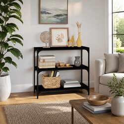 Book Cabinet Black Engineered Wood Steel Shelves Storage 80x33x70.5 cm