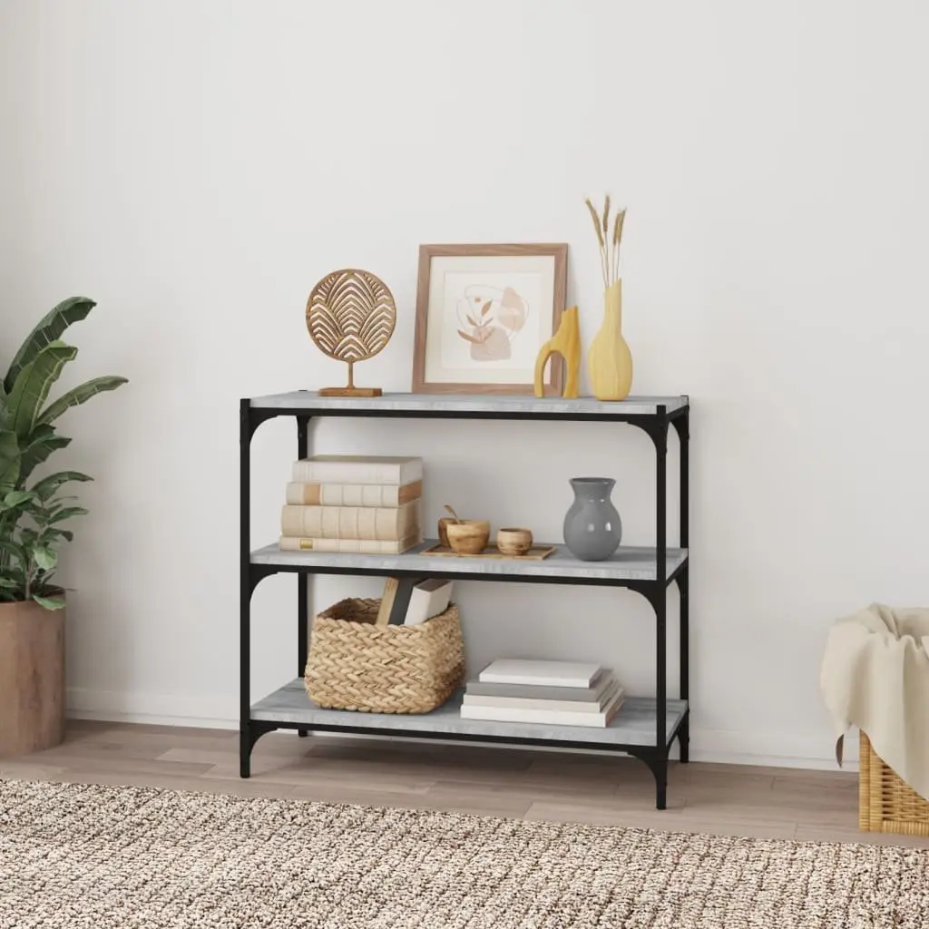 Book Cabinet with 3 Shelves Grey Engineered Wood Steel Frame Industrial Storage