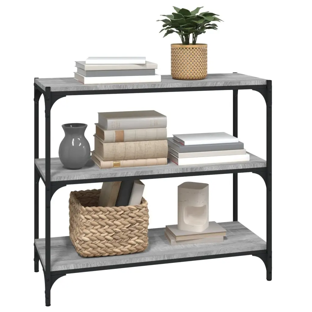 Book Cabinet with 3 Shelves Grey Engineered Wood Steel Frame Industrial Storage
