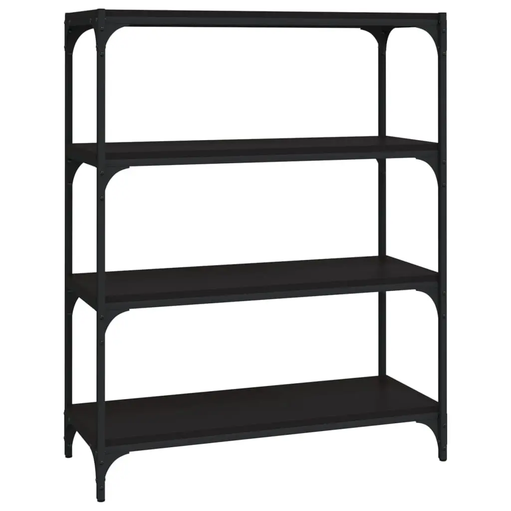 Book Cabinet Engineered Wood and Steel Frame 80x33x100cm Black 4 Shelf Storage Organiser Industrial Style