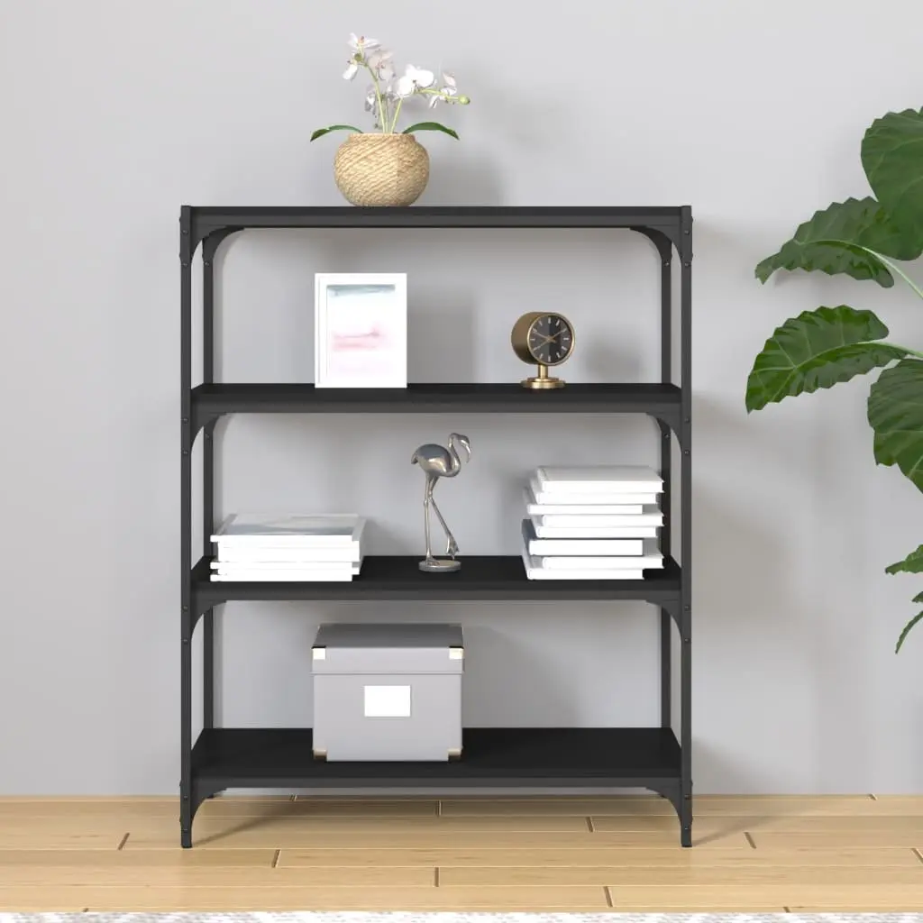 Book Cabinet Engineered Wood and Steel Frame 80x33x100cm Black 4 Shelf Storage Organiser Industrial Style