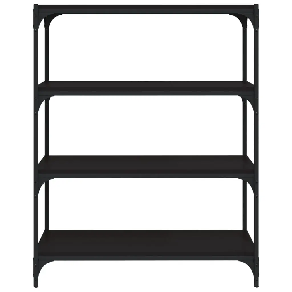 Book Cabinet Engineered Wood and Steel Frame 80x33x100cm Black 4 Shelf Storage Organiser Industrial Style