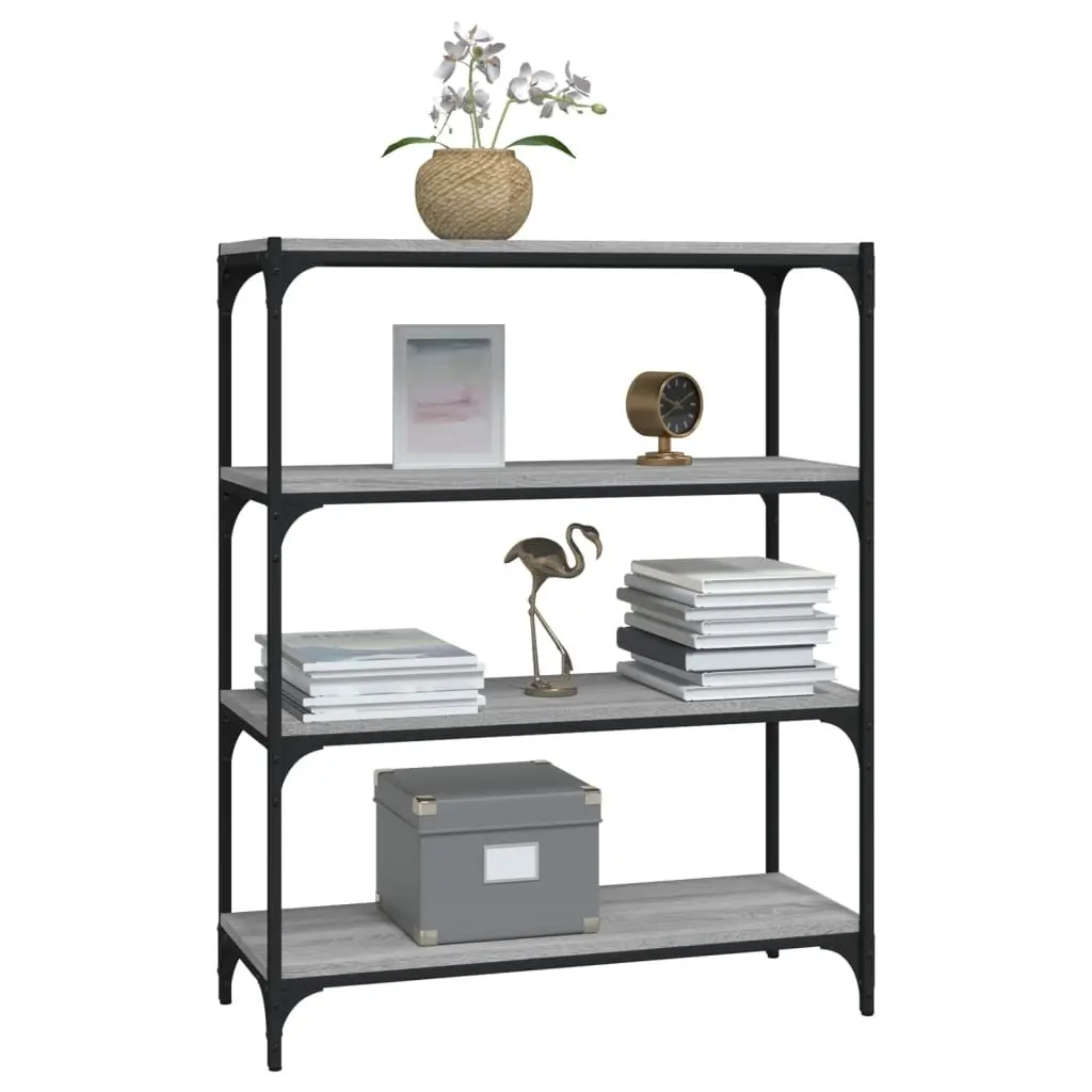 Book Cabinet Grey Sonoma Storage Shelving Unit 4 Shelf Engineered Wood Steel