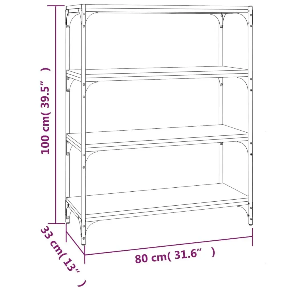 Book Cabinet Grey Sonoma Storage Shelving Unit 4 Shelf Engineered Wood Steel