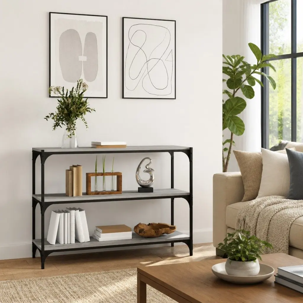 Book Cabinet Engineered Wood Steel Frame 100x33x70.5cm Grey Industrial Style