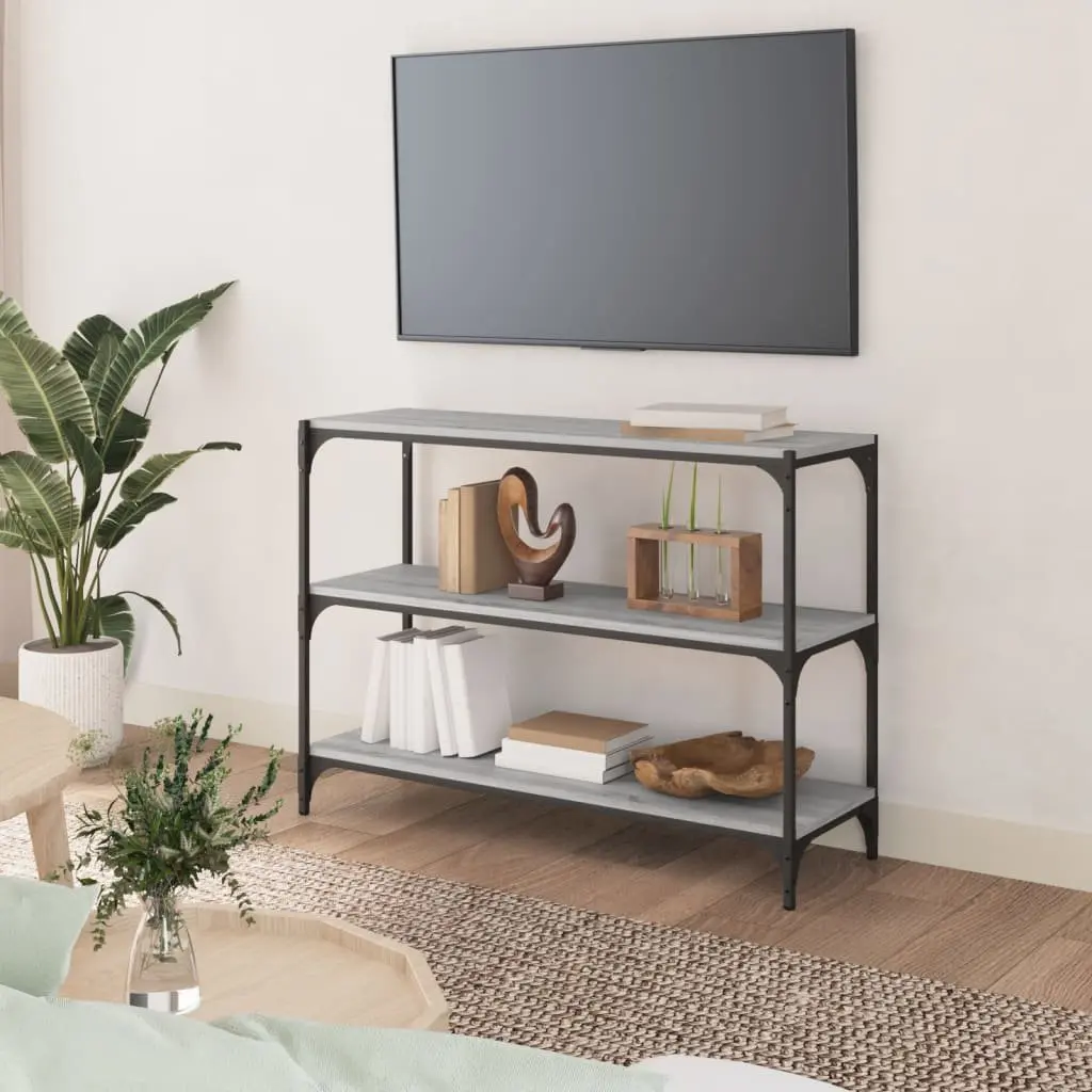 Book Cabinet Engineered Wood Steel Frame 100x33x70.5cm Grey Industrial Style
