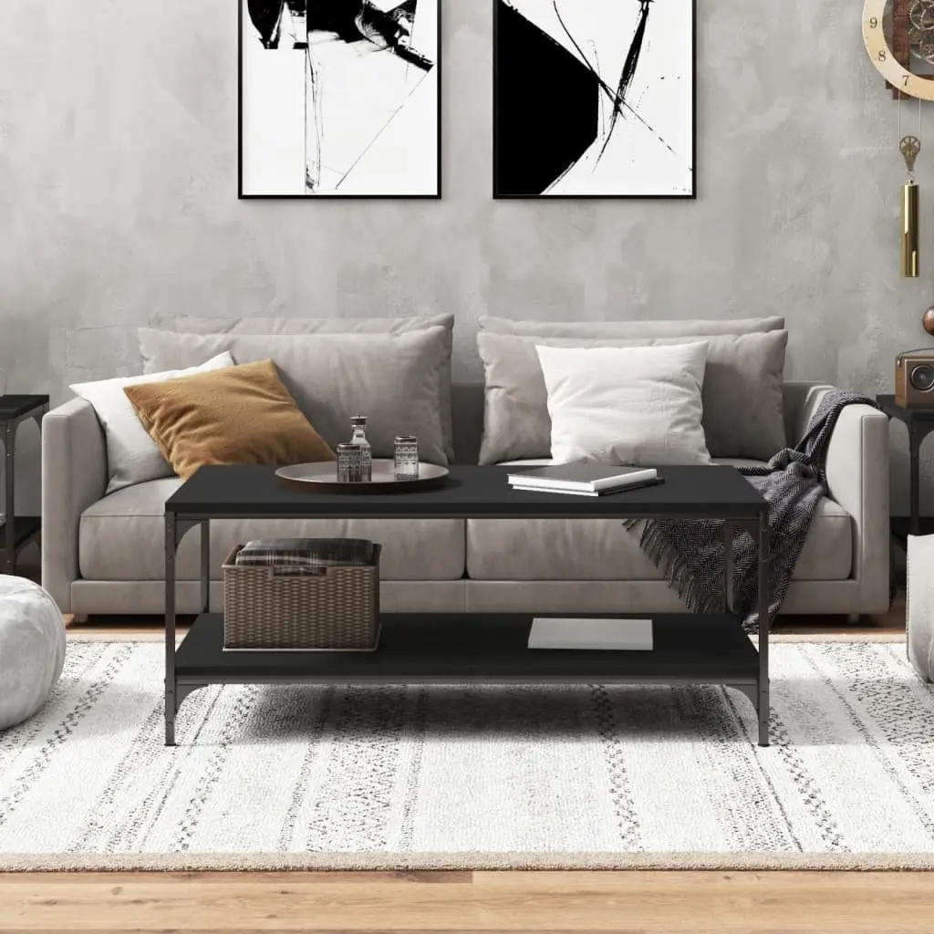 Coffee Table Engineered Wood Steel Frame 100 x 50 x 40 cm Black