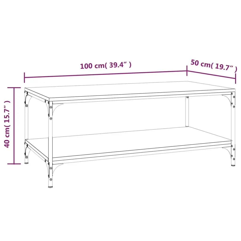 Coffee Table Brown Engineered Wood Steel Frame 100cm x 50cm x 40cm with Storage