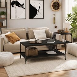 Versatile Black Coffee Table with Storage and Stability