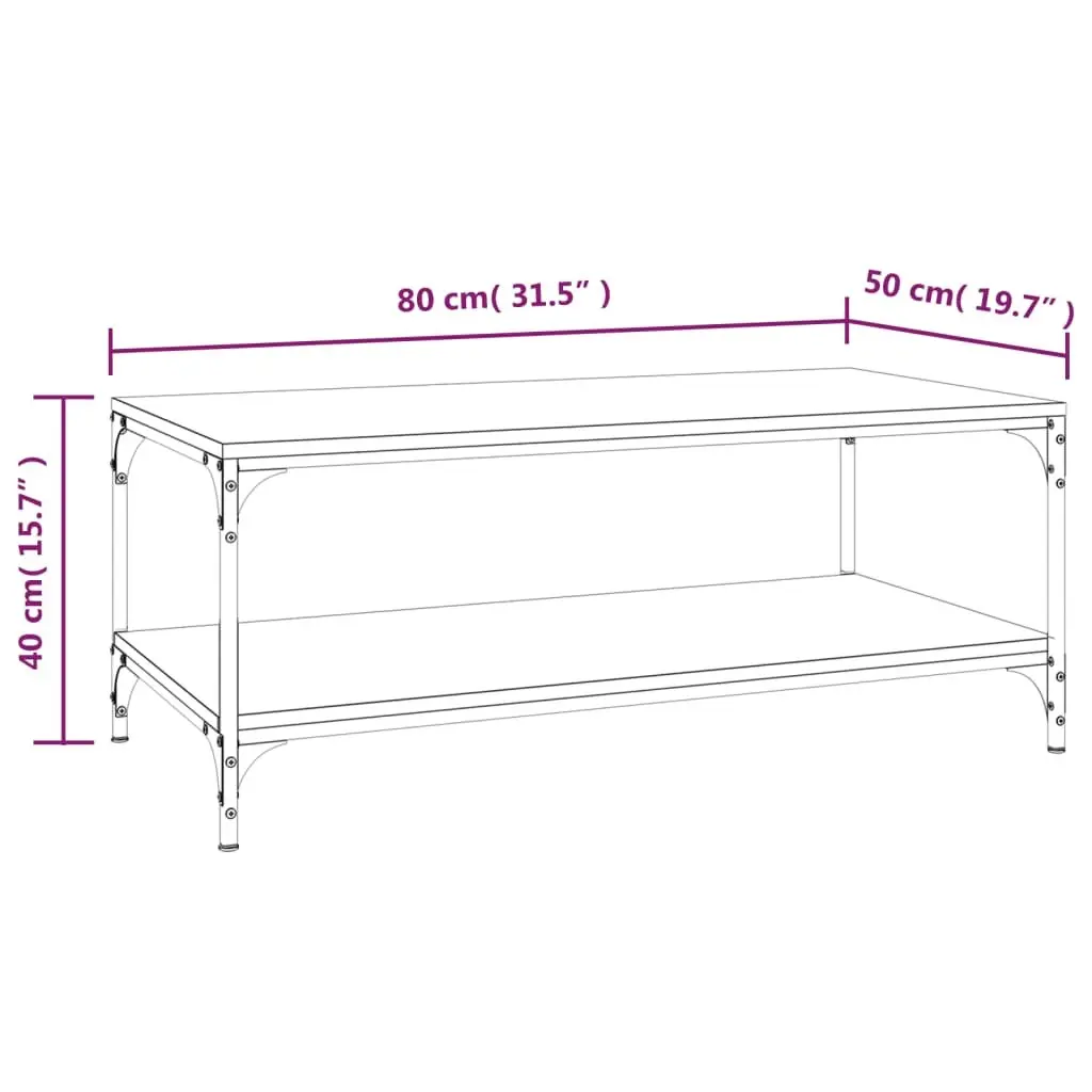Coffee Table Engineered Wood Steel Frame 80x50x40 cm Black