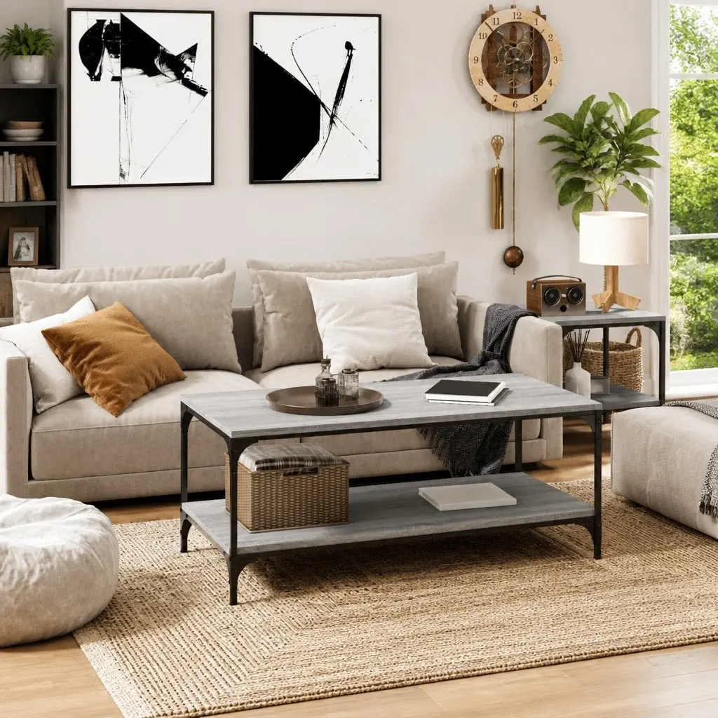 Coffee Table Engineered Wood Steel Frame 80x50x40 cm Grey Sonoma
