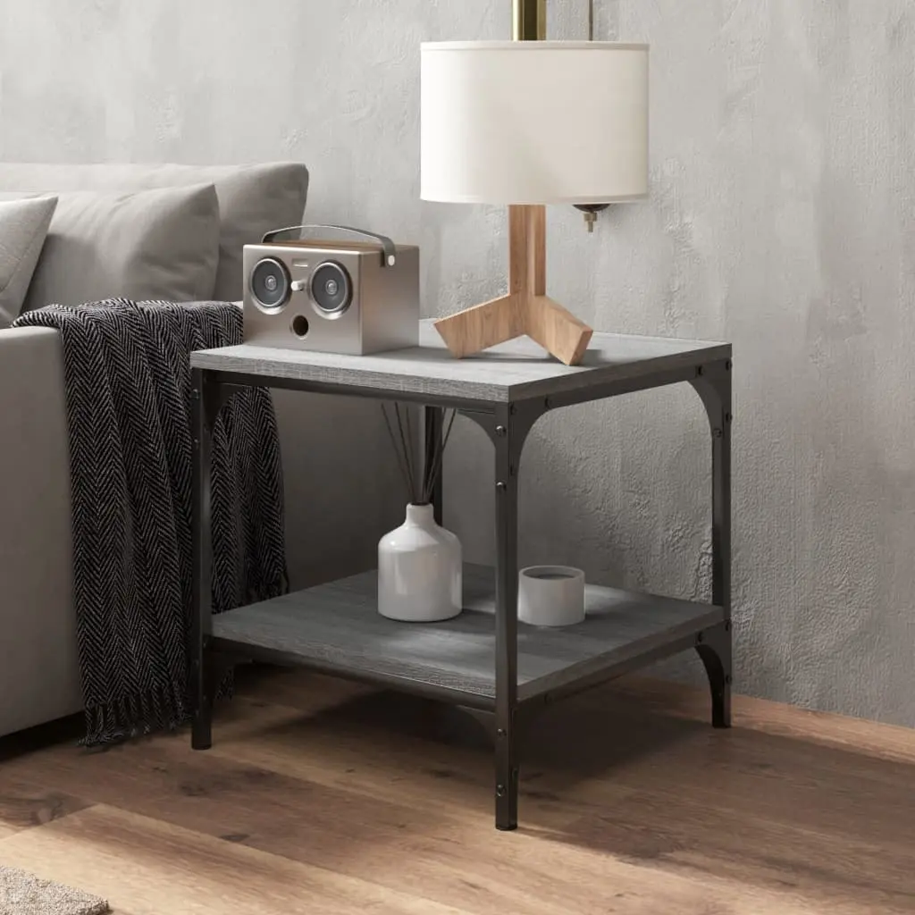 Coffee Table 50x50x40cm Engineered Wood Grey Steel Frame Storage
