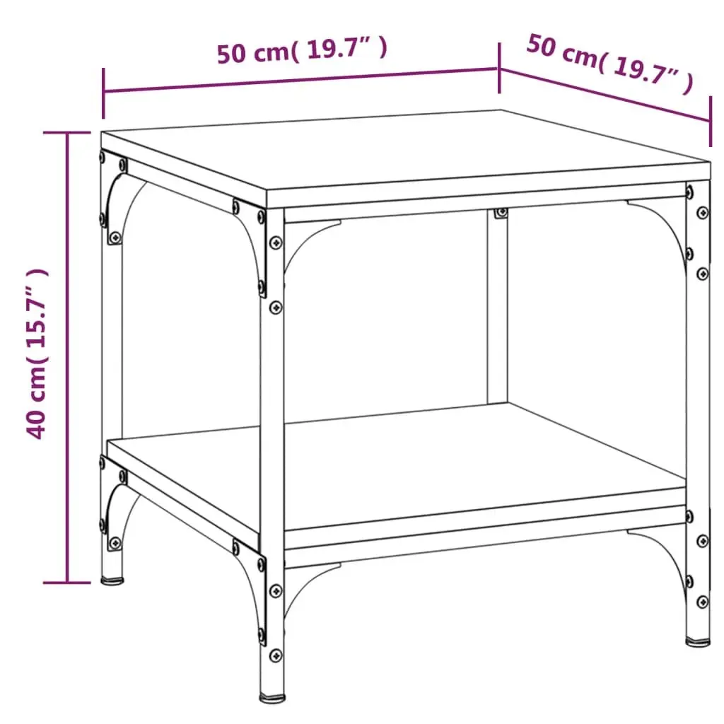 Coffee Table 50x50x40cm Engineered Wood Grey Steel Frame Storage