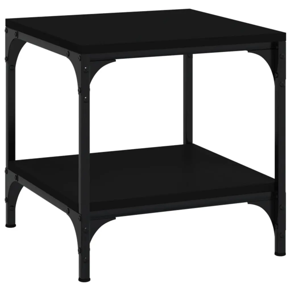 Black Coffee Table Engineered Wood Steel Frame 40cm Square Industrial Style