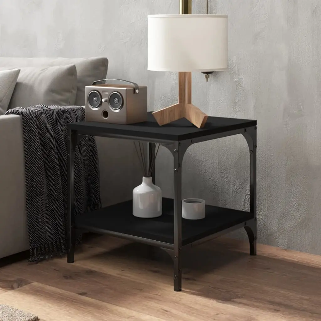 Black Coffee Table Engineered Wood Steel Frame 40cm Square Industrial Style