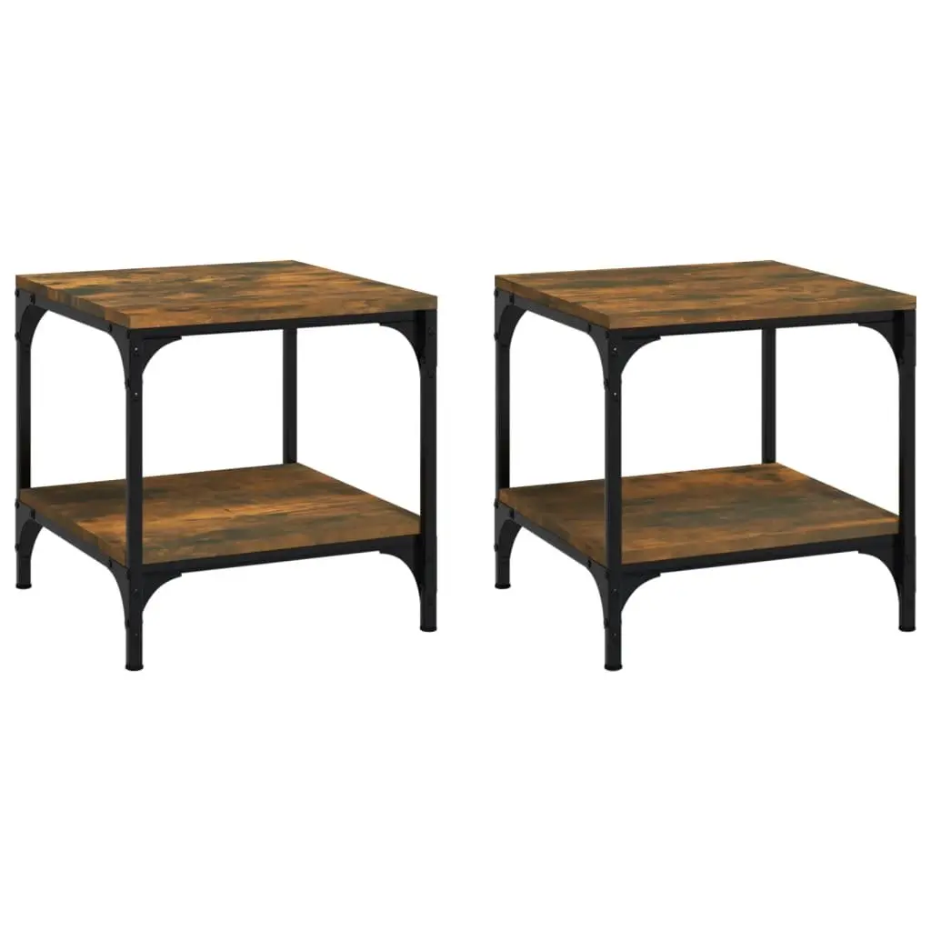 Side Tables Engineered Wood Brown 40 x 40 x 40 cm Steel Frame 2 Piece