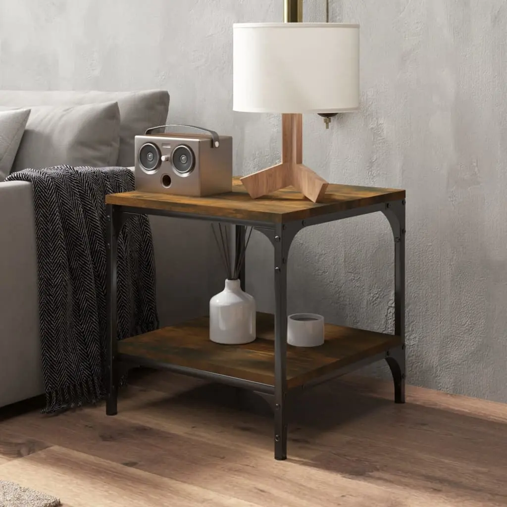 Side Tables Engineered Wood Brown 40 x 40 x 40 cm Steel Frame 2 Piece