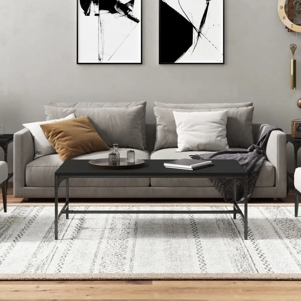 Industrial Style Coffee Table Engineered Wood Black 80x50x35cm Living Room Accent